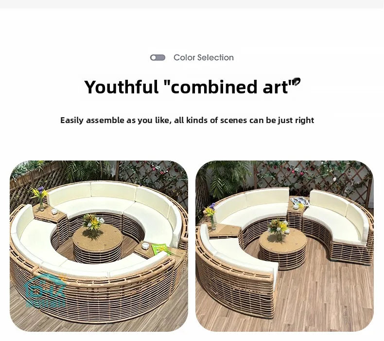 Outdoor rattan sofa courtyard open-air combination seat pe imitation rattan outdoor garden leisure balcony full circle curved ch