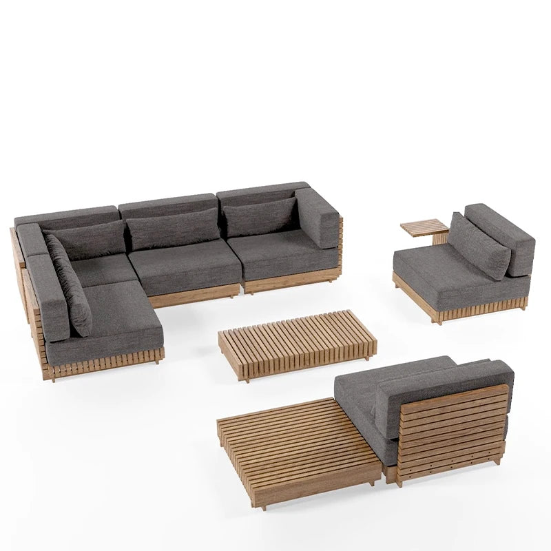 Outdoor Suit All-weather Modern Outdoor Teak Wooden Sofa Patio Furniture Luxury Design Sofa Set For Villa Outdoor Garden