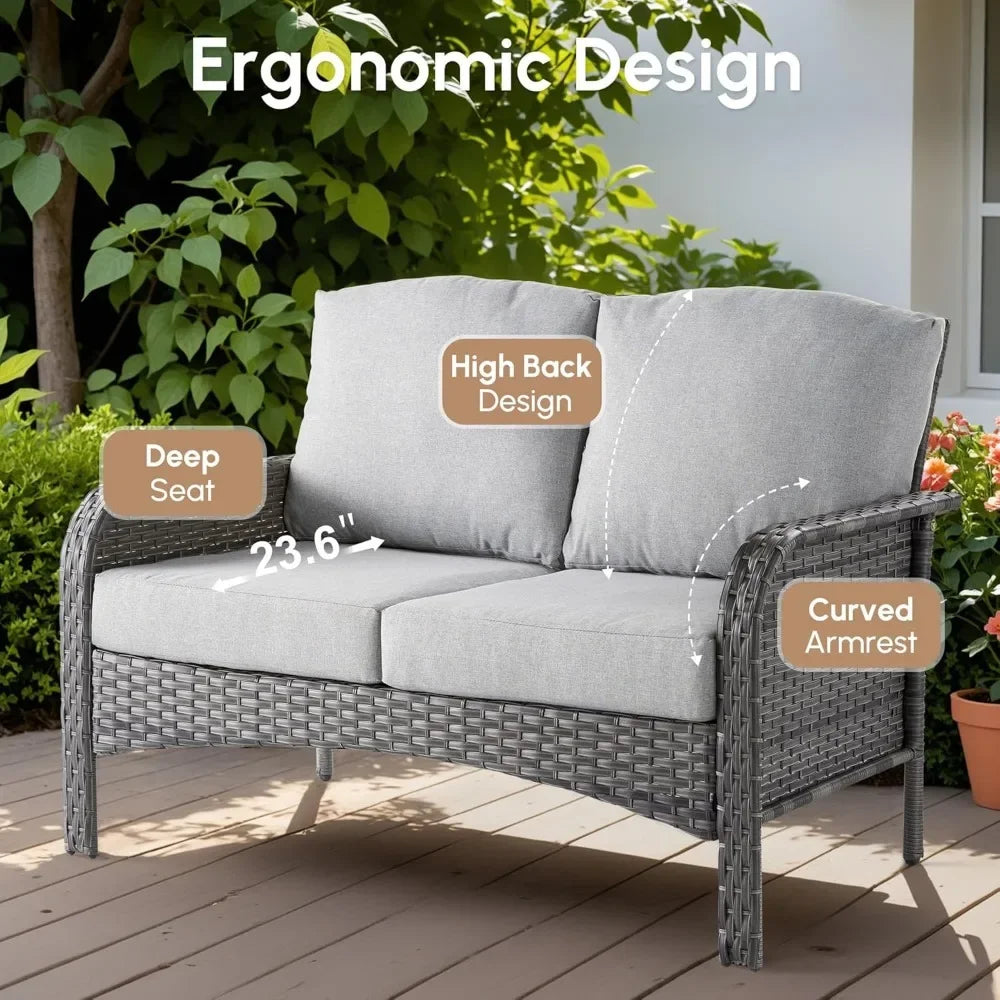 Wicker Patio Furniture - All-Weather PE Wicker Outdoor Conversation Bistro Set Loveseat Chairs with Table,Outdoor Rattan Sofa