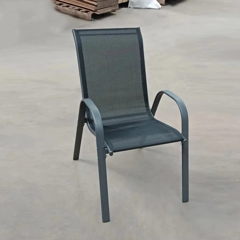 Patio Metal Dining Stacking Garden Chair With Arm Comfort Flex Material Popular Black Outdoor Metal Stacking Chair