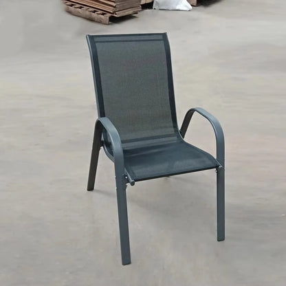 Patio Metal Dining Stacking Garden Chair With Arm Comfort Flex Material Popular Black Outdoor Metal Stacking Chair