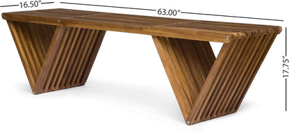 Outdoor Acacia Wood Bench with Teak Finish