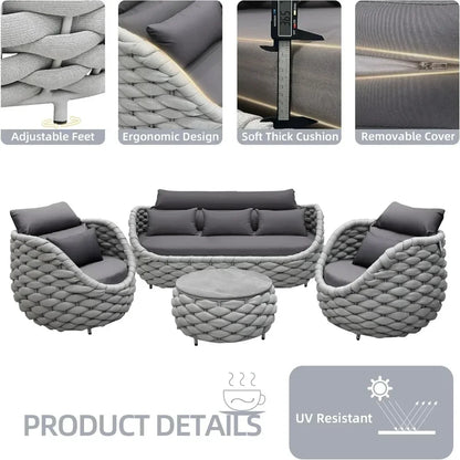 Hot salesOutdoor Patio Furniture Set 6 Pieces Aluminum Sectional Sofa, Metal Patio Conversation Set with Threeseat, Loveseat & A
