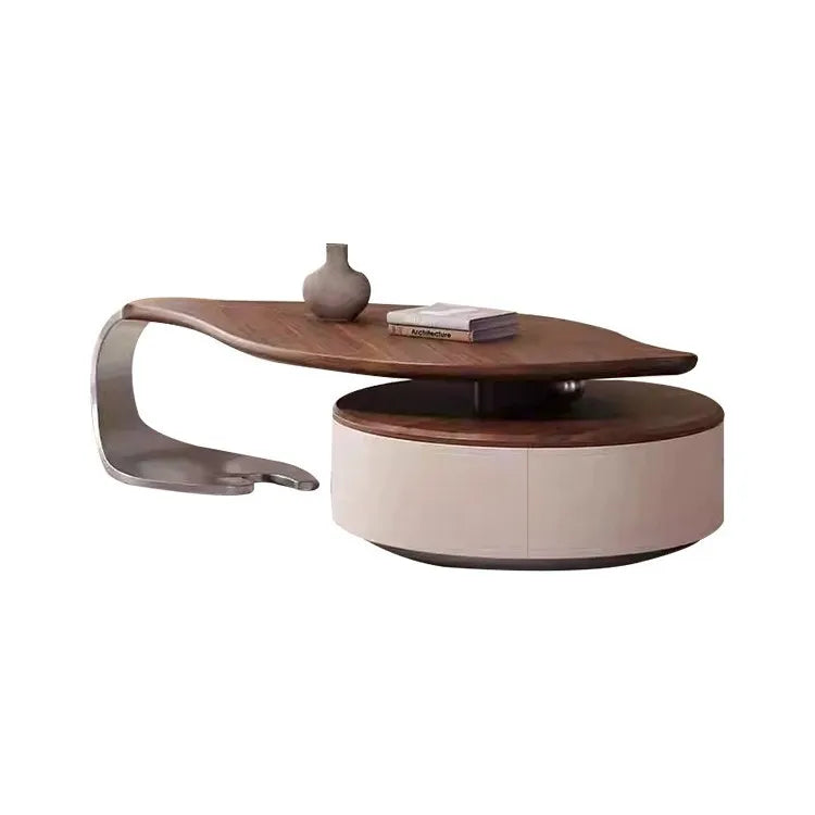 Designer retro solid walnut coffee table with stylish metal high-end living room furniture