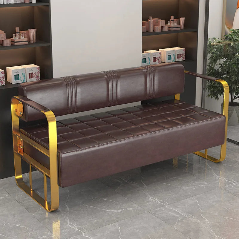 Barbershop Hairdresser Waiting Chair Beauty Clothing Shop Lounge Area Stainless Steel Gold-Plated Sofa Waiting Area Bench Chair
