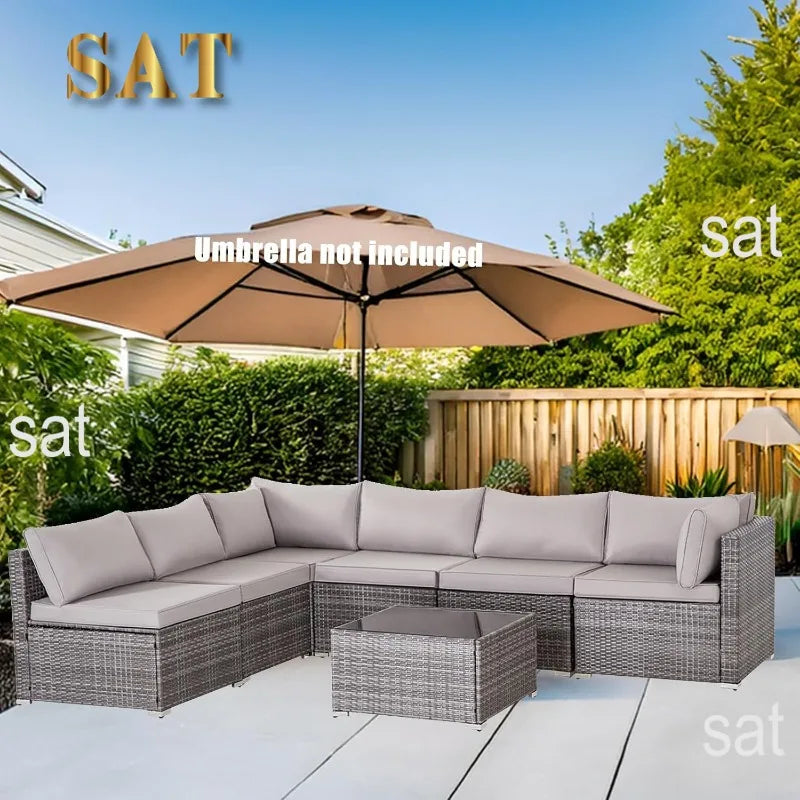 --Wicker Outdoor Sectional Sofa SetPE Rattan Patio Conversation Set WithCushions And Coffee Tablefor Outside,Garden,Poolside,Por