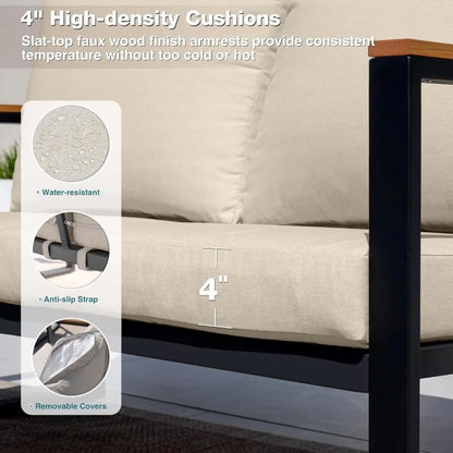 Patio Furniture Set, 4 Pieces Outdoor Patio Furniture with Coffee Table Set, Metal Patio Conversation Sets with Washable and