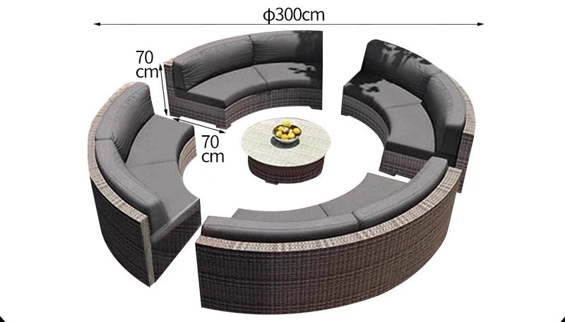 Outdoor sofa combination garden terrace leisure rattan circular courtyard outdoor open-air rattan chair sun room rattan sofa