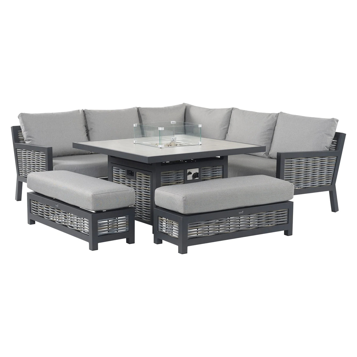 Premium 4-Piece Outdoor Lounge Set – All-Weather Wicker Sofa with Fire Pit Table