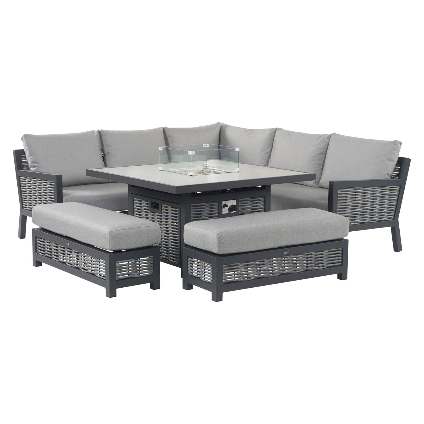 Premium 4-Piece Outdoor Lounge Set – All-Weather Wicker Sofa with Fire Pit Table