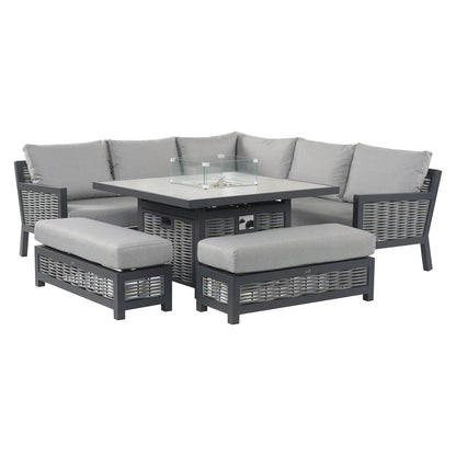 Premium 4-Piece Outdoor Lounge Set – All-Weather Wicker Sofa with Fire Pit Table