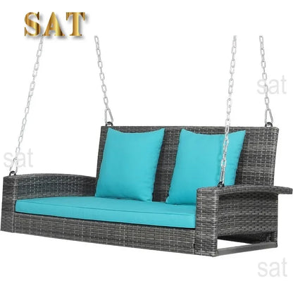 l Hanging Porch Swing, 2-Person Outdoor Wicker Swing Chair Bench With Cushions, Steel Chains For Garden, Backyard, Deck L