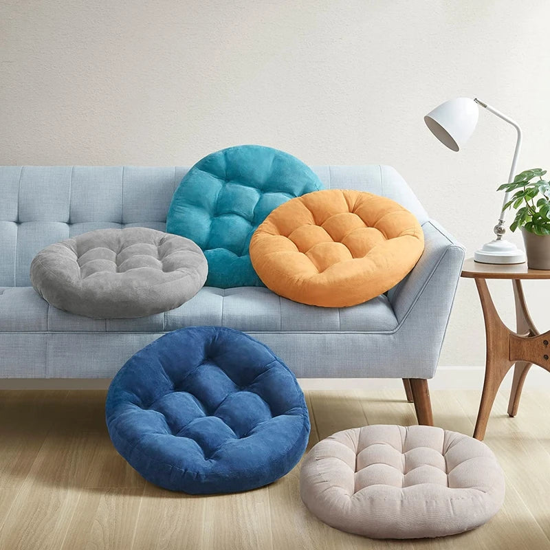Round Large Floor Seat Pillows Gray Tufted Corduroy Cushions for Outdoor Yoga Tatami Chair Pad Casual Seating Reading Cushion 방석