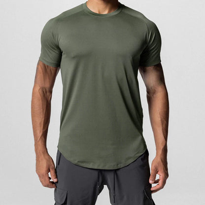 Men Summer Running Shirt Casual Solid Color Round Neck Quick-Drying Short Sleeve Athletic Tops for Streetwear