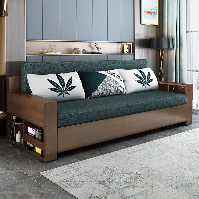 custom. [2675 People Favorited] Solid Wood Sofa Bed Small Apartments, Multifunctional Living Room Study Room, Push-Pull Fold