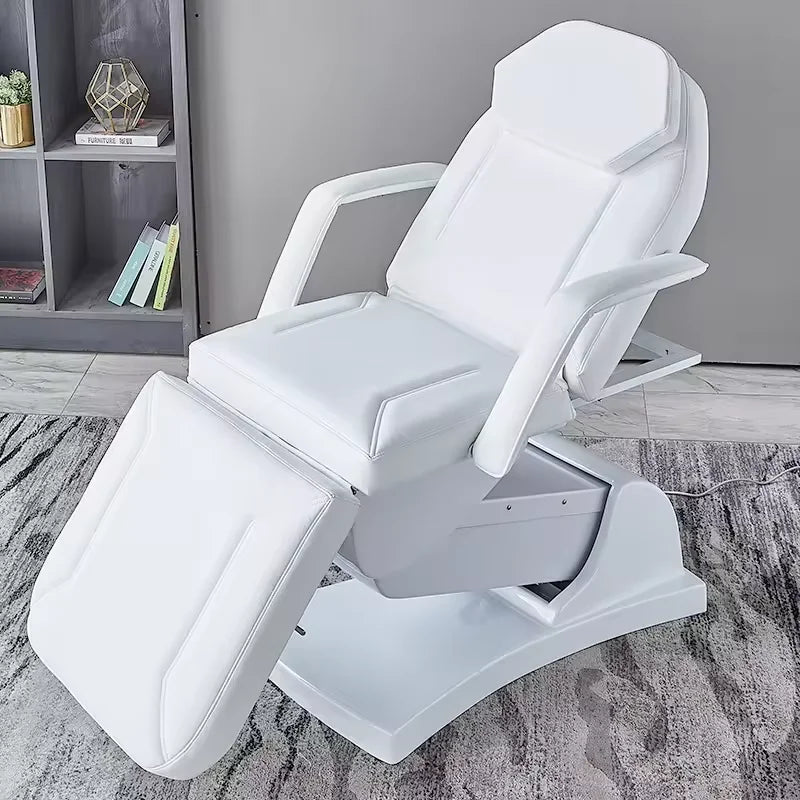 Multifunctional Electric Vertical Therapy Bed Ivory White PU Leather 3 Motors Electric Beauty Tattoo Massage Bed
