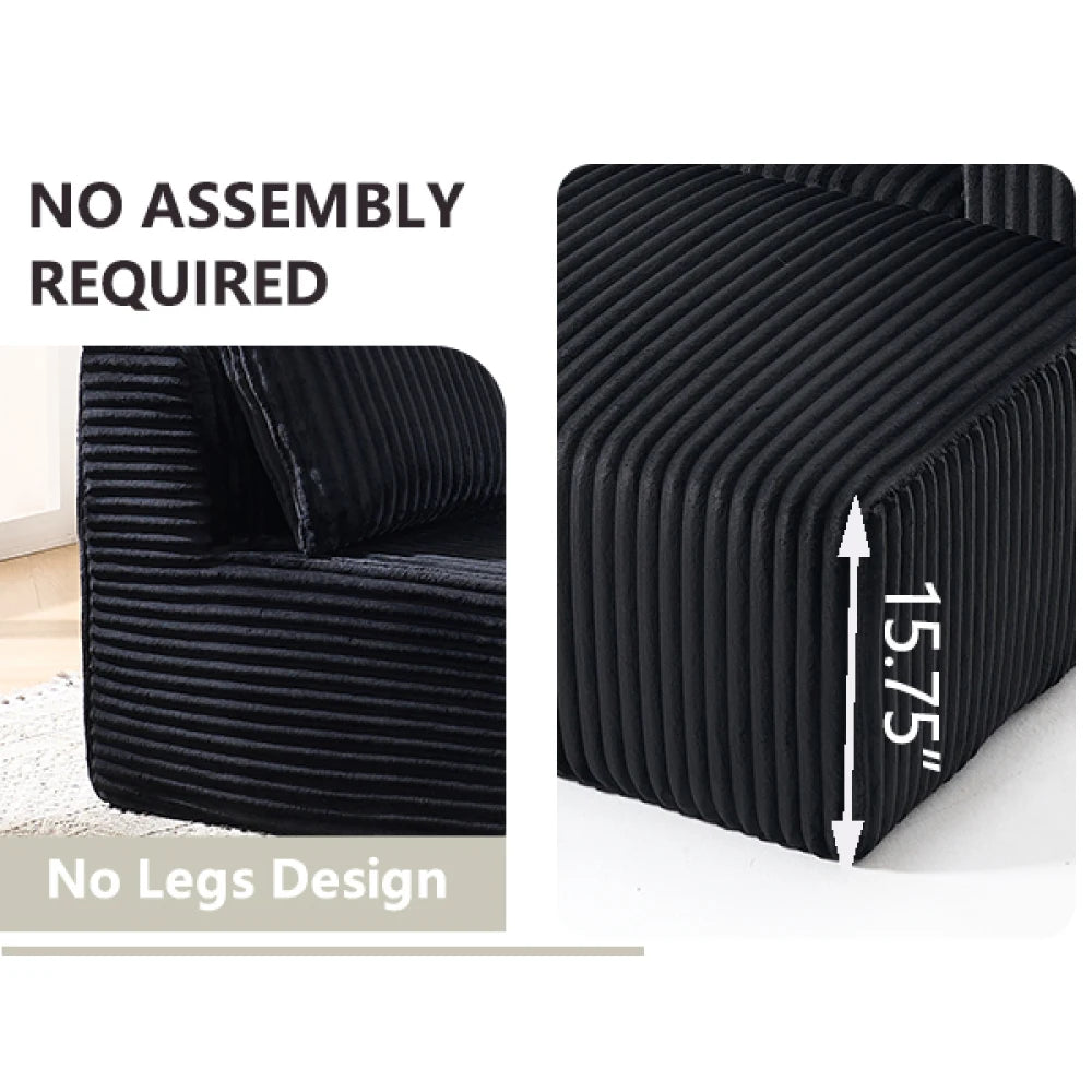 Modern Minimalist Sectional Sofa: L-Shape Cloud Couch with Deep Seats Right Chaise - Black