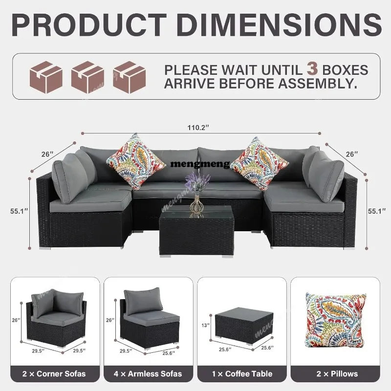 7-Piece Outdoor Patio Furniture Set, Outdoor Couch - Handwoven All-Weather Rattan & 4” Thick Waterproof Cushions,, Customized
