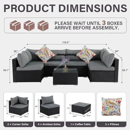 7-Piece Outdoor Patio Furniture Set, Outdoor Couch - Handwoven All-Weather Rattan & 4” Thick Waterproof Cushions,, Customized