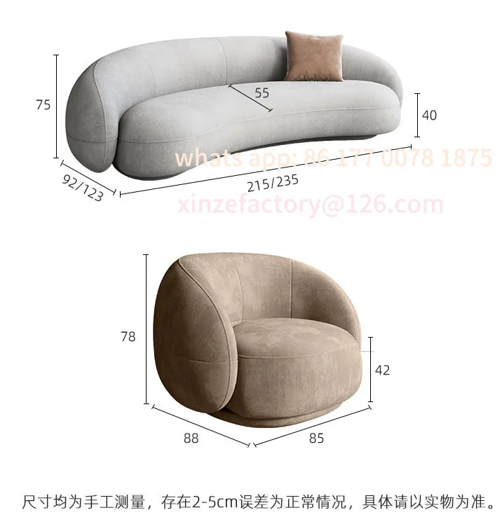 Customizable Curved Triple Sofa Combination Living Room Shaped Lamb Fleece Sofa