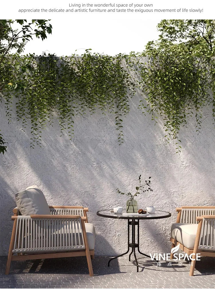 Outdoor sofa courtyard open-air garden villa waterproof and sunscreen leisure rope braided teak outdoor bed and breakfast sofa