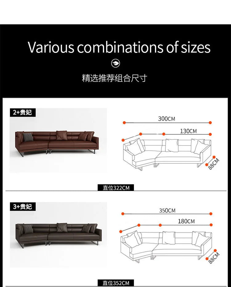Italian minimalist leather sofa living room size apartment princess corner first layer cowhide down combination light luxury sty