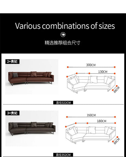 Italian minimalist leather sofa living room size apartment princess corner first layer cowhide down combination light luxury sty