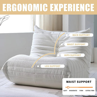 Teddy Fabric Bean Bag Sofas Comfy Lazy Floor Sofa Couch Soft Lounge Chairs Foam-Filled Accent Chair for Living Room Bedroom