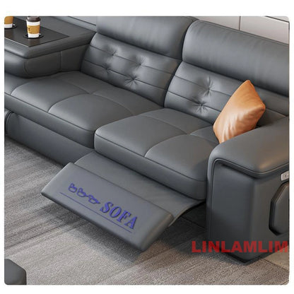 MANBAS Sectional Sofa Bed with Storage, Genuine Leather Reclining Couch, Space-Saving Convertible Sleeper Sofa for Living Room