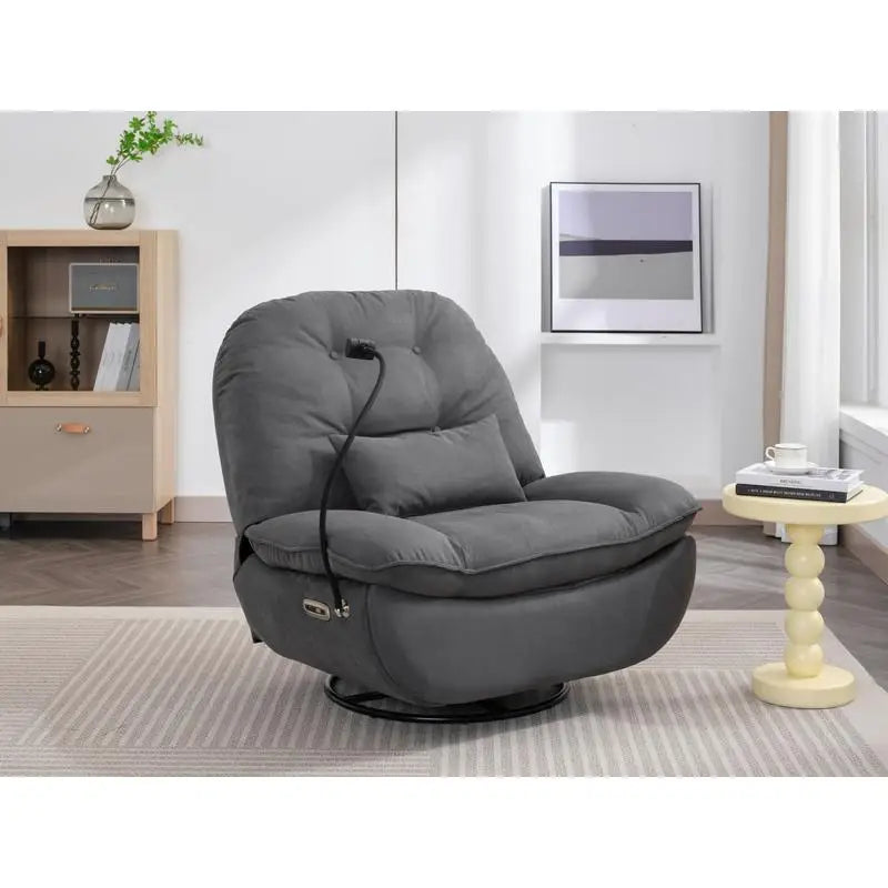 Power Recliner Swivel Glider with USB Charger and Bluetooth Music Player for Gaming, Working, and Leisure - Grey