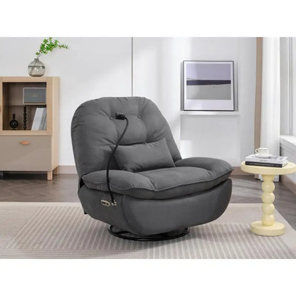 Power Recliner Swivel Glider with USB Charger and Bluetooth Music Player for Gaming, Working, and Leisure - Grey