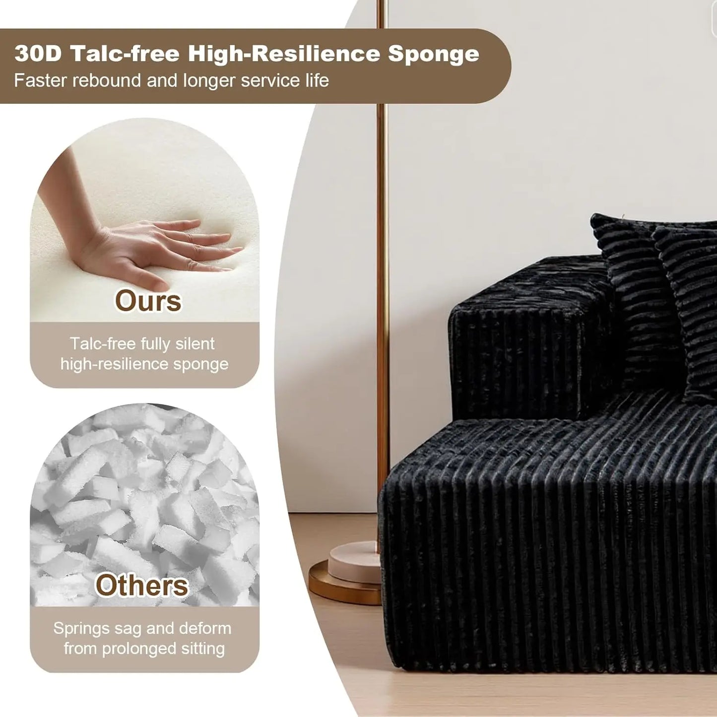 130'' U Shaped Couched for Living Room, Cloud Modular Sectional Couch with 2 Chaise Lounge, Modern Minimalist Upholstered Sofa