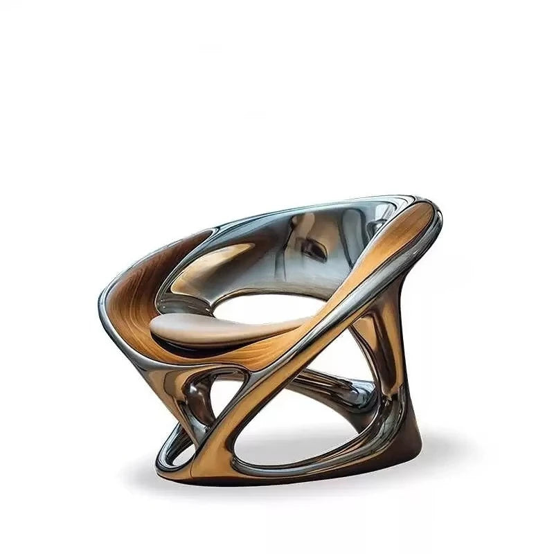 Metal Armchair Bright Hollow Electroplating Leisure Chair Living Room Futuristic Sculpture Chair
