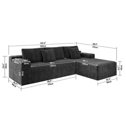 104" Modern L-Shape Sectional Couch with Deep Seat, Modular Sofa, Upholstered for Living Room or Bedroom, No Assembly, Grey