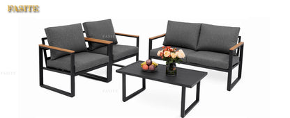 Patio Furniture Set, Metal Patio Conversation Sets with Removeble, High-Resiliency Sponge Cushions, Grey