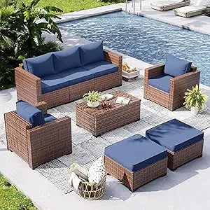 PatioLix Furniture Set, 6 Pieces Outdoor Sectional Sofa Set with Storage Table