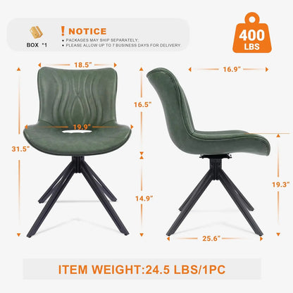 Dining Chairs Set of 2, 360° Swivel Armless Faux Leather Accent Chairs with Padded Back and Metal Legs, Mid-Century, Customized