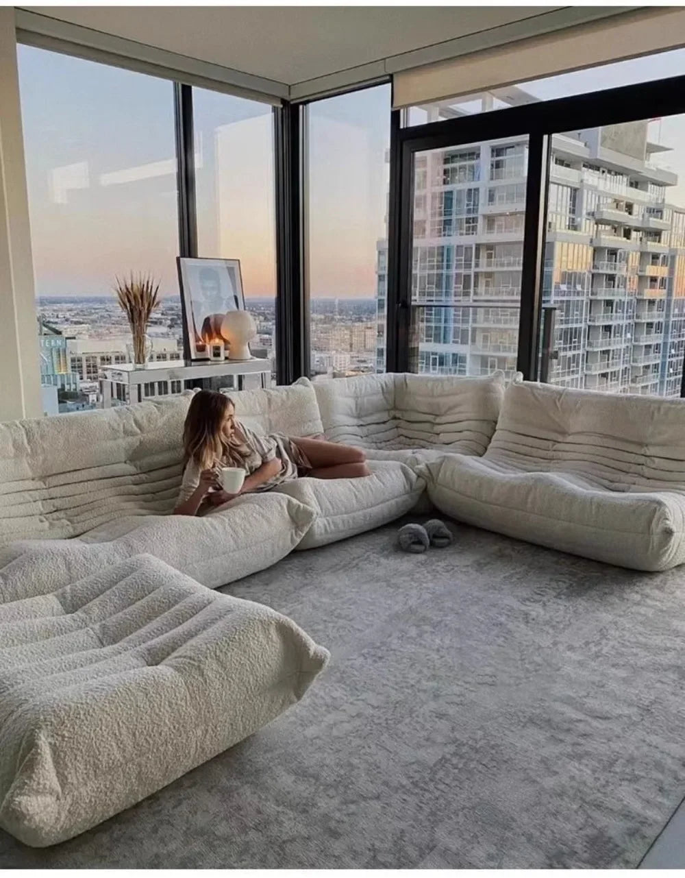 Togo caterpillar sofa balcony leisure bedroom living room reclining sleeping lazy sofa cream wind single recliner