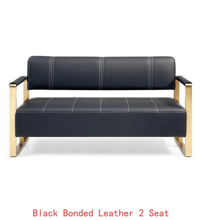 57.9" Modern Faux Leather Loveseat Sofa for Living Room, Office, or Studio - 2 Seater Couch with Gold Metal Arms, Black