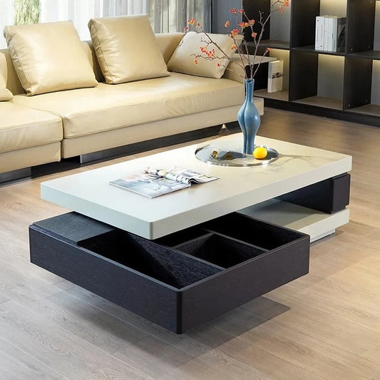 Minimalist light luxury villa coffee table smoked wood color baking paint rotating storage modern simplicity