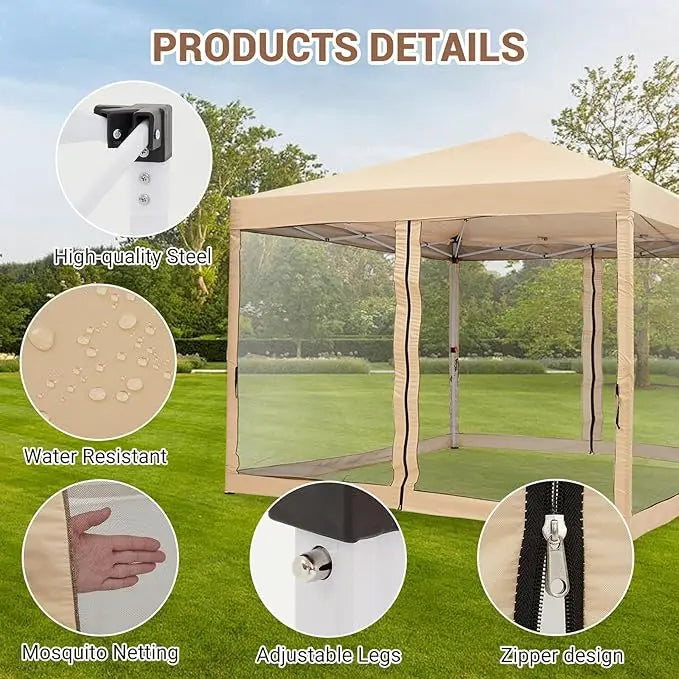 Easy Pop-Up Canopy, Outdoor Screen Tent with Mesh Mosquito Netting Side Walls, Pop Up Tent, Waterproof for Camping Party Yard
