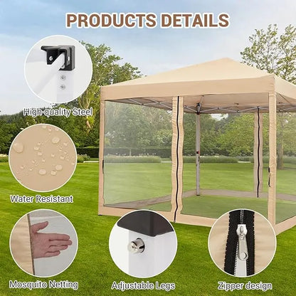 Easy Pop-Up Canopy, Outdoor Screen Tent with Mesh Mosquito Netting Side Walls, Pop Up Tent, Waterproof for Camping Party Yard