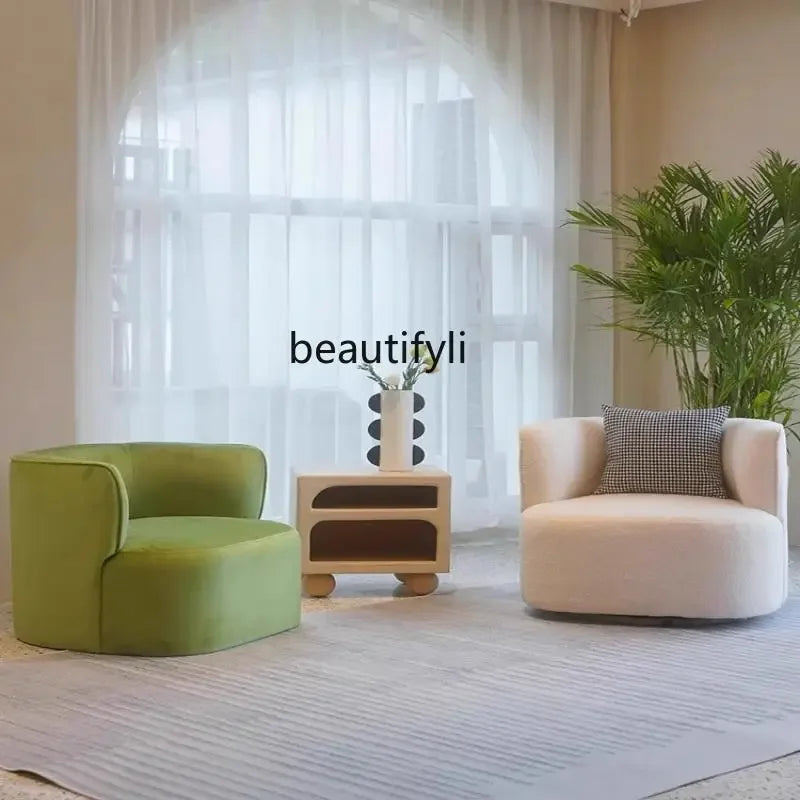 Nordic Light Luxury Cream Style Single Lambswool Couch Home Living Room Bedroom Couch Designer Chair