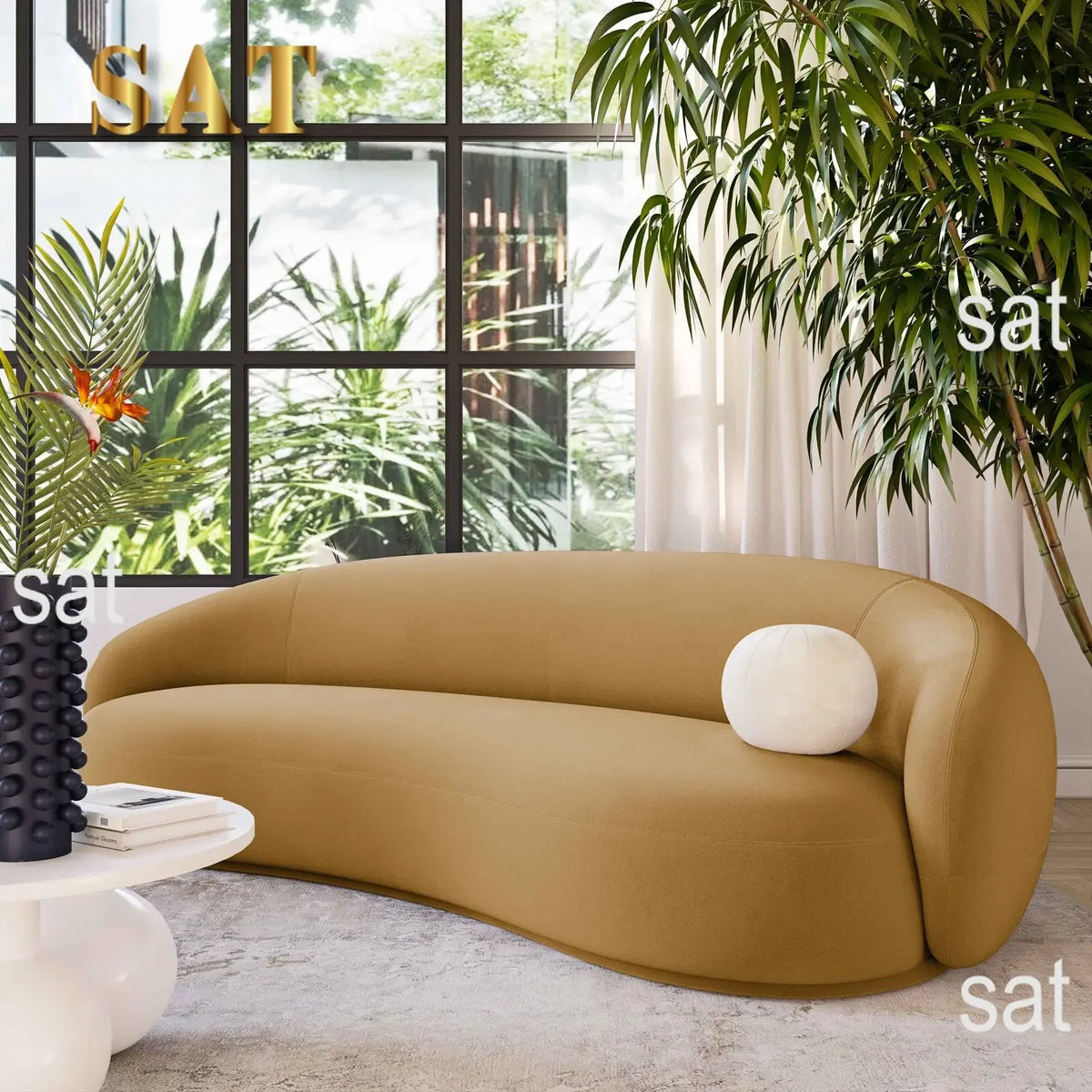 For Modern Velvet Round Arm Curved Sofa Large Couch Lounge Sofa for Home Hotel Furniture