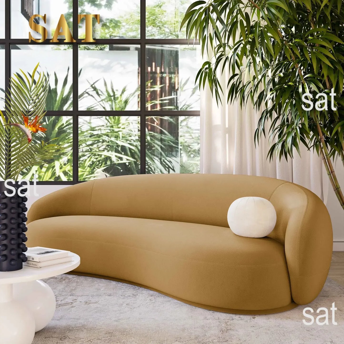 For Modern Velvet Round Arm Curved Sofa Large Couch Lounge Sofa for Home Hotel Furniture