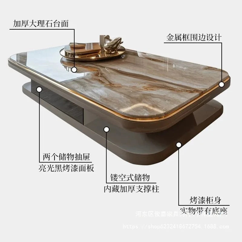 Light luxury modern coffee table microcrystalline stone high-end home high-end new living room villa marble lengthening