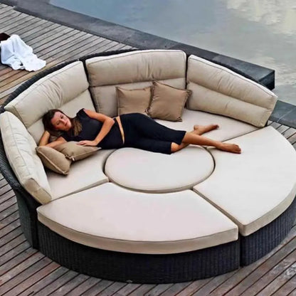 Modern Design High Quality PE Rattan Luxury Lounger Sunbed Patio Chair Set Waterproof Garden Furniture