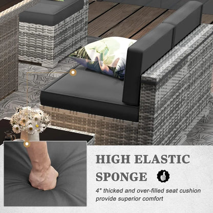 outdoor sectional wicker sofa set with propane gas fire pit table and coffee table