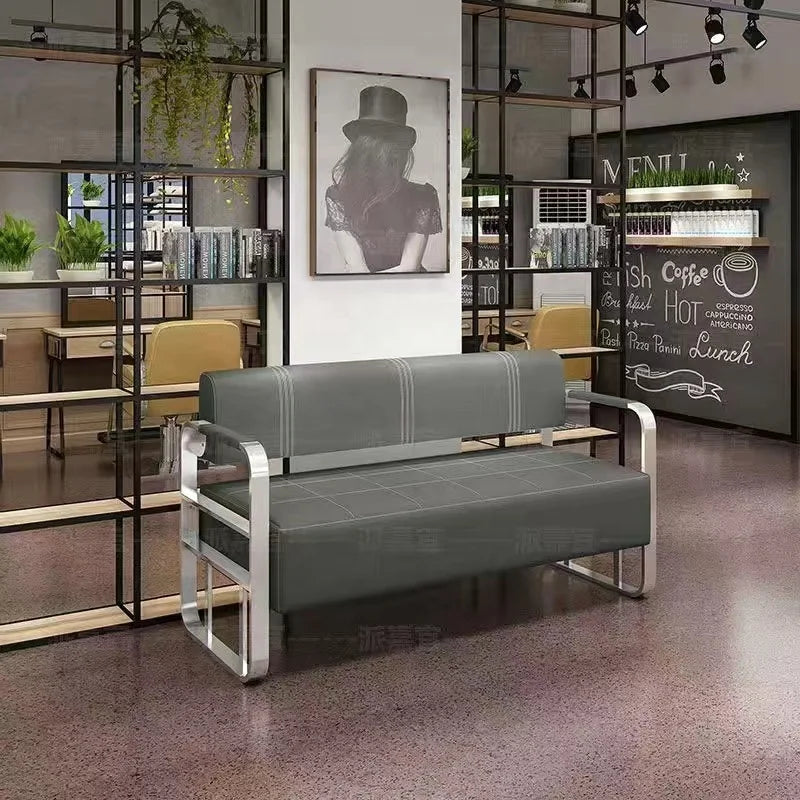 */Beauty Salon Barbershop Waiting Area Furniture Gold Metal Frame Leather Double Seats Room Chair