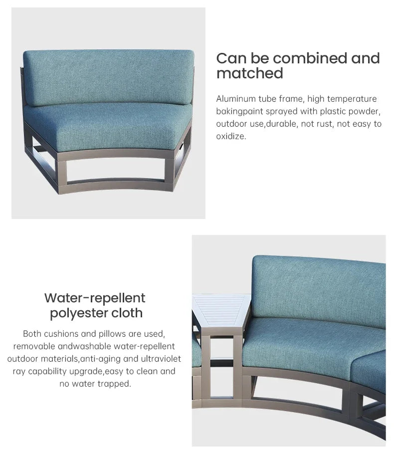 Fulin Garden Furniture Curved Lattice Aluminum Duick-dry Reticulated Cushions Sectional Modular Outdoor Sofa